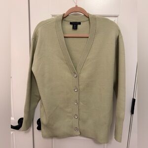 Tahari Light Green V-Neck Cardigan with Decorative Buttons